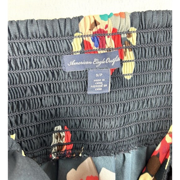 American Eagle Babydoll Tank Top Women's S Floral Cami Smocked Ruffle Y2K Satin - Picture 8 of 8